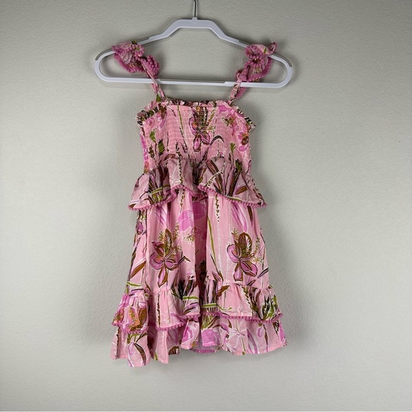 Vineyard Vines Girls Pink Floral Camo Ruffle Tank Tiered Summer Dress Medium - Picture 2 of 5